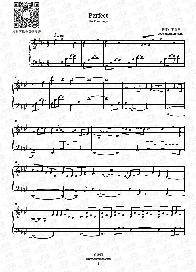 《Perfect》钢琴谱由求谱网制作，并提供《Perfect》钢琴曲在线试听，《Perfect》钢琴谱（五线谱）下载