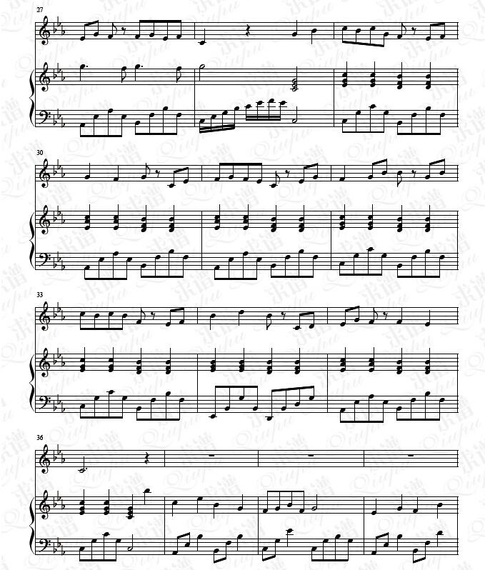 《忆红莲》钢琴谱（钢伴）由求谱网制作，并提供《忆红莲》钢琴曲（钢琴弹唱）在线试听，《忆红莲》钢琴谱（五线谱）下载