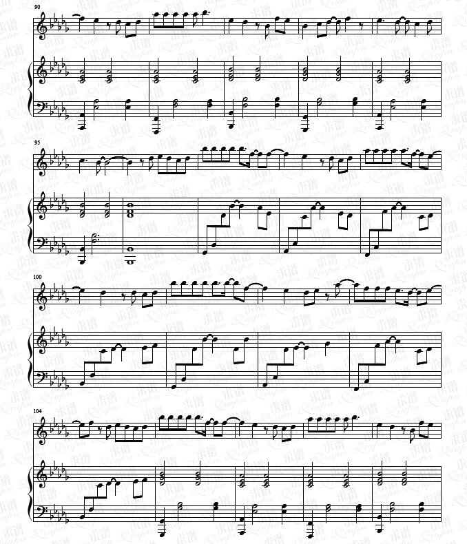 《忘记》钢琴谱（钢伴）由求谱网制作，并提供《忘记》钢琴曲（钢琴弹唱）在线试听，《忘记》钢琴谱（五线谱）下载