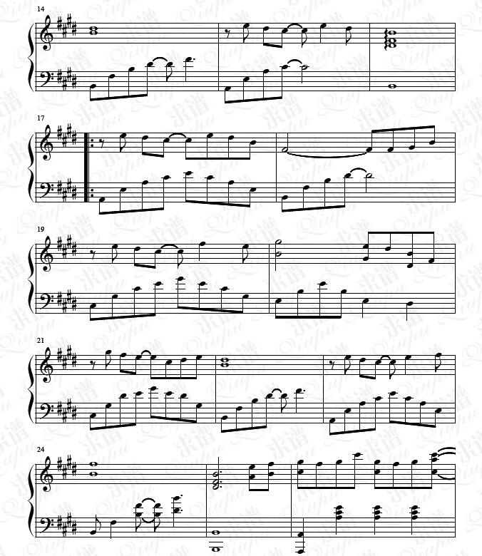 《陌上花开》钢琴谱由求谱网制作，并提供《陌上花开》钢琴曲在线试听，《陌上花开》钢琴谱（五线谱）下载